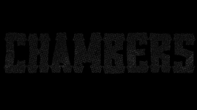 Bold, blocky font with a grid overlay creating a textured pattern.