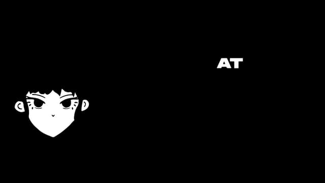 Stylized face with bold, blocky, uppercase text beside it.
