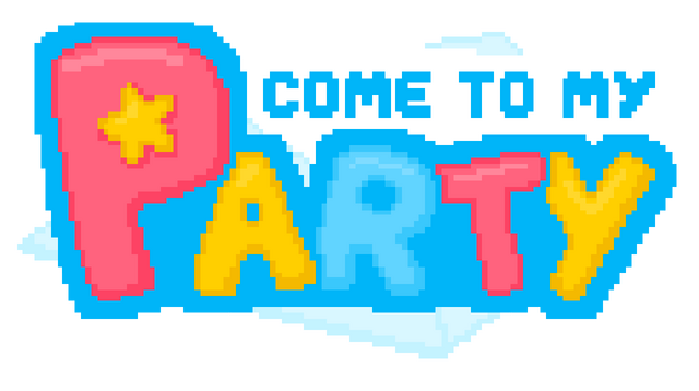 Come to my party!: Pixel block lettering with puffy pastel letters and star accent.