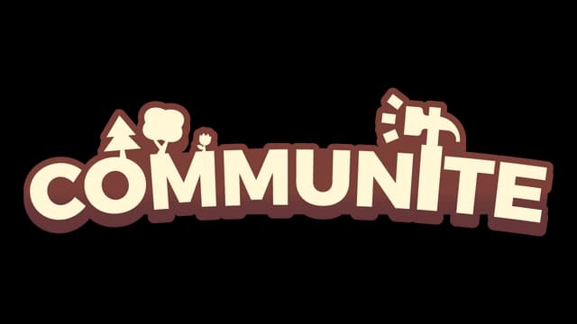 Stylized letters with tree and hammer icons; bold, playful font.