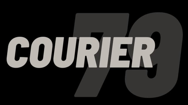 Courier 79: Bold, italicized text merging into large, overlapping numerals.