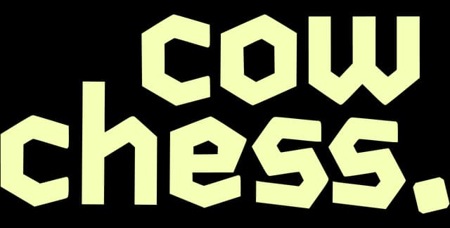 Cow Chess: Chunky block letters with angled cuts and slight staggered layout.