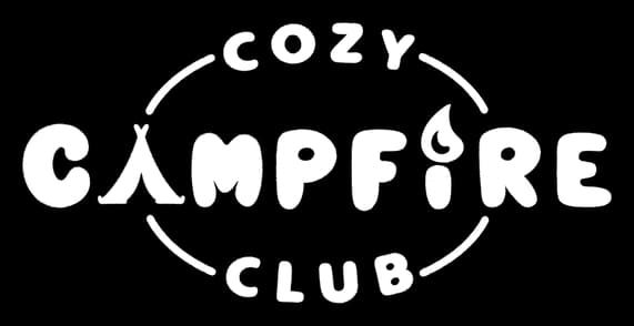 Cozy Campfire Club: Rounded, cutout-style letters in a stamped oval badge layout.