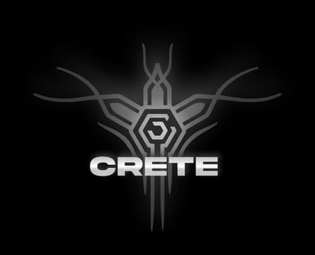 Bold block letters, metallic texture, central geometric emblem.