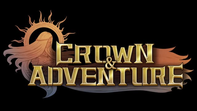 Crown and Adventure: Bold gold serif font with shadowed sun and flowing hair design.