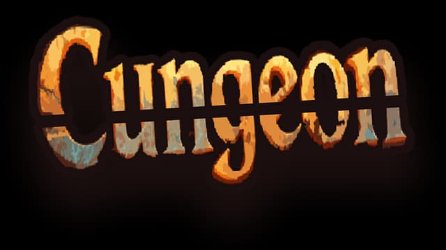 Cungeon: Chiseled medieval serif letters with rusty texture and horizontal slash cut.