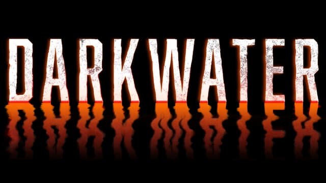 Bold, weathered font with fiery glow and mirrored reflection effect.
