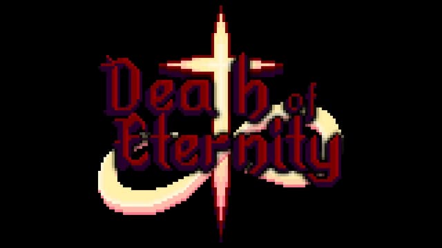 Gothic-style font with a glowing effect and stylized cross in the middle.