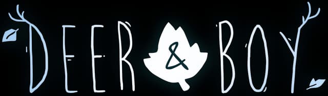 Deer & Boy: Tall hand-drawn serif letters with twig antlers and leaf ampersand icon.