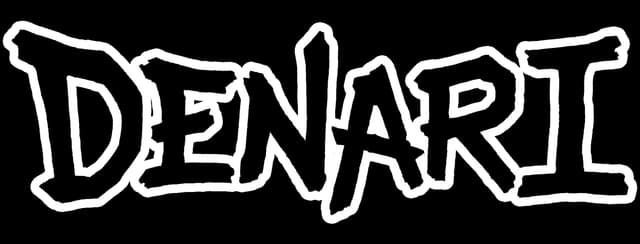 Denari: Jagged, hand-drawn all-caps lettering with thick outline and sharp angles.