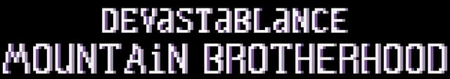 Pixelated, blocky font; narrow spacing; uppercase text.