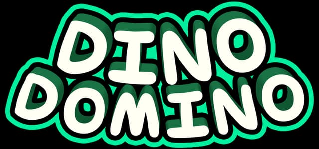 Dino Domino: Rounded bubble letters with thick black outline and neon green glow border.