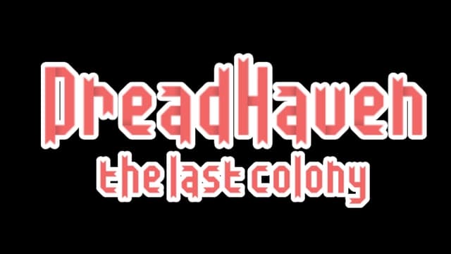 Red blocky font with white outline, slight pointy edges, centered stacked text.