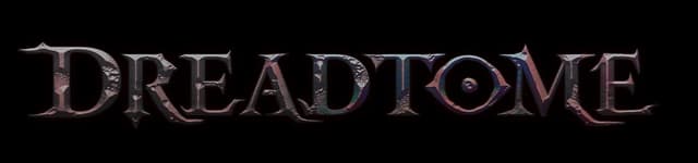 Gothic metallic font textured with rust, sharp edges, slight wear effect.