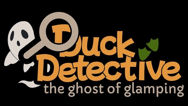 Cartoonish font with magnifying glass, ghost, and duck prints over 'i'.
