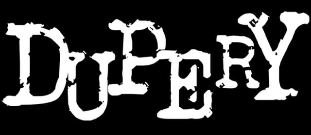 Dupery: Distressed gothic serif wordmark with chipped edges and uneven ink gaps.