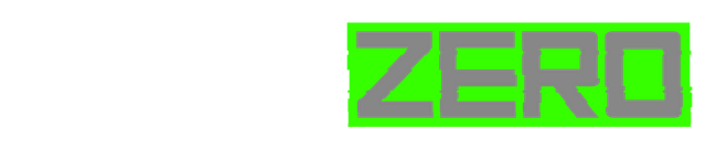 Echo Zero: Blocky sci-fi wordmark, ECHO in glitchy white, ZERO in neon frame.