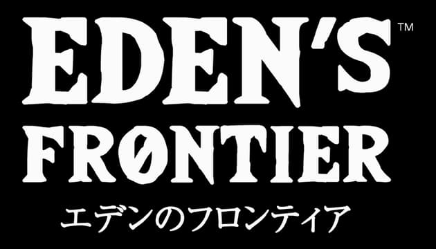 EDEN’S FRONTIER™: Bold serif, high-contrast letters with chiseled cutouts and kana line.
