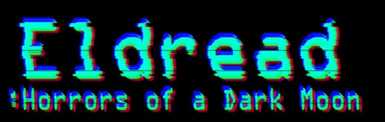 Eldread: Glitchy neon block letters with RGB offset and noisy scanline distortion.