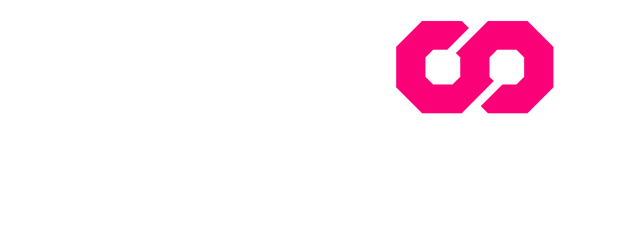 Endless Machines: Bold blocky angular text, with neon-magenta infinity symbol accents.