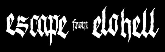 Escape from EloHell: jagged gothic lettering with dripping edges and distressed texture.