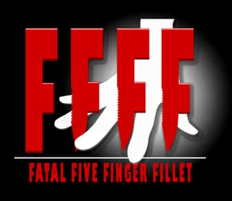 FFFF: Bold red block letters with finger-like points, overlaid on a hand silhouette.