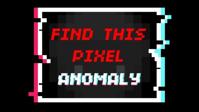 Red pixelated text over glitchy black area with glitchy white frame.