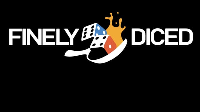 Bold diagonal dice icon with stylized spoon; clean, modern sans-serif.