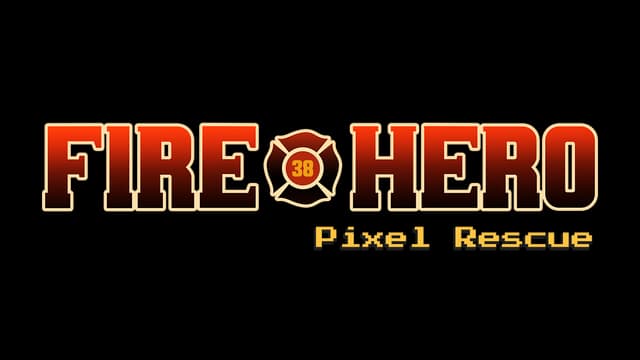 Bold, gradient block letters with firefighting emblem; pixelated subtitle below.