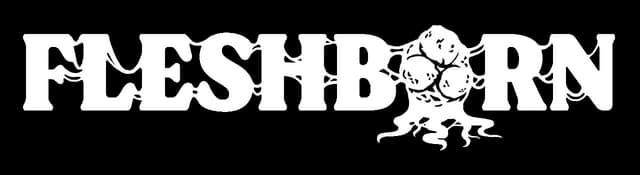 Fleshborn: Distressed serif wordmark with melted cutouts and fleshy growth icon.