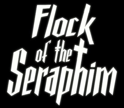 Flock of the Seraphim: Bold hand-drawn script with thick strokes and soft glow.