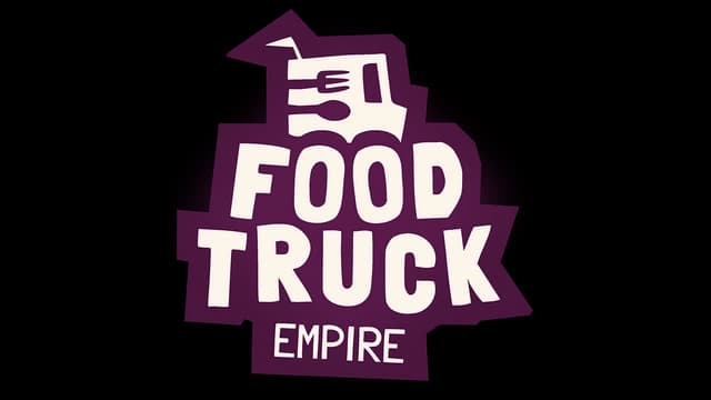 Chunky, playful lettering with food truck icon; purple color theme.