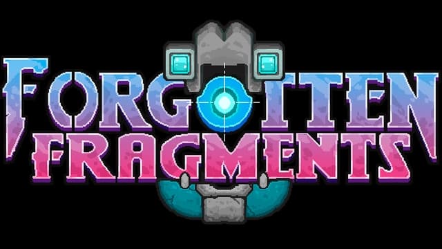 Stylized font with purple gradient and glowing turquoise central symbol.