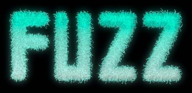Text with fuzzy texture and glowing turquoise outline effect.