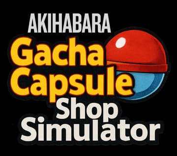 Gacha Capsule Shop Simulator: Bold rounded 3D lettering with glossy capsule icon.