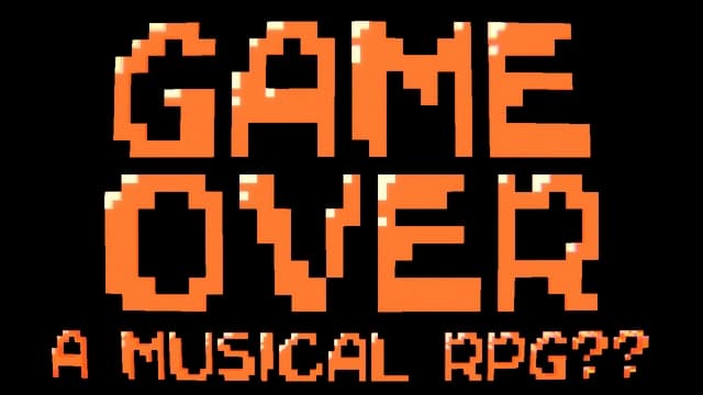 Pixelated blocky font with orange and white shading effect.