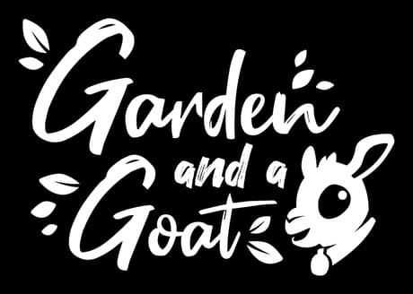 Garden and a Goat: Bold brush-script lettering with leaf accents and goat head icon.