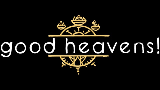 Plain lowercase font with distressed texture; golden celestial floating islands above.