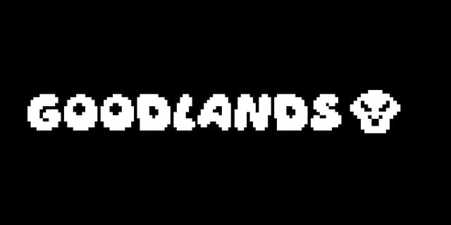 Blocky, pixelated font with a glowing effect and a skull icon.