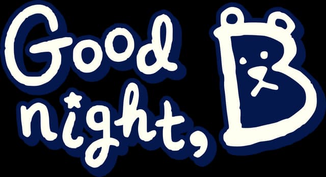 Goodnight, B: Hand-drawn rounded script with thick outline, bear-face B icon.