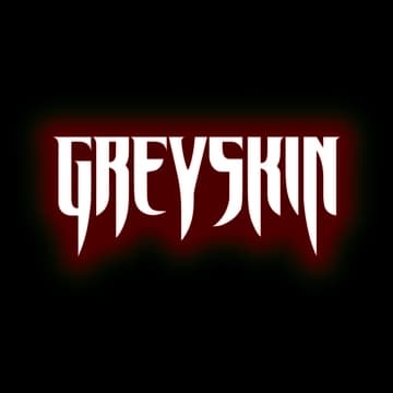 Angular font with elongated, sharp edges and red outer glow.