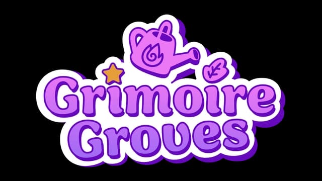 Rounded purple font with whimsical watering can, star, and leaf icons.
