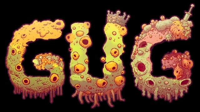 Gooey, mutated letters with slime, holes, crown, and sword detail.