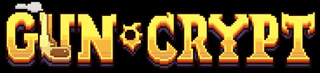 Guncrypt: Blocky pixel-art gold letters with beveled shading and dark outline.