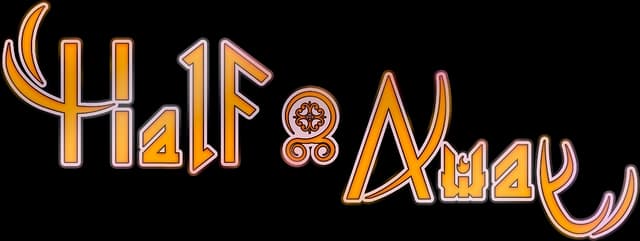 Curved lettering with tribal motifs, orange gradient, and shadowed effect.