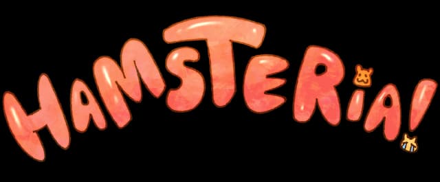 Hamsteria: Curved bubbly hand-drawn letters with glossy highlight and dark outline.