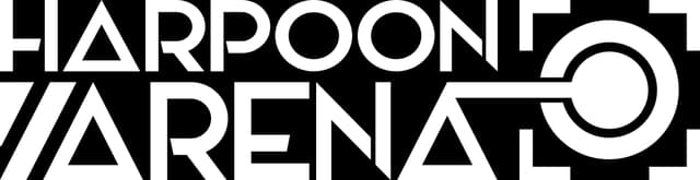 Harpoon Arena: Bold angular sans-serif with diagonal slash, circular harpoon tip icon.