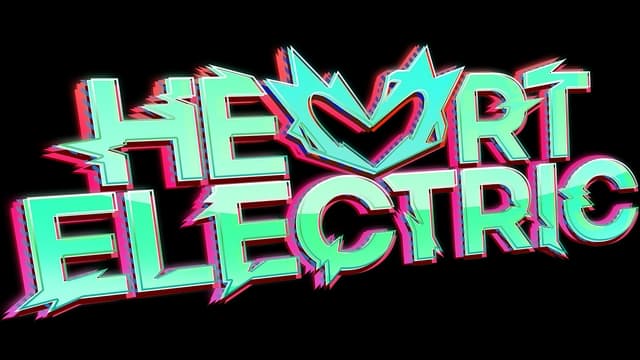 3D block letters with electric stylization; heart shape in the center.