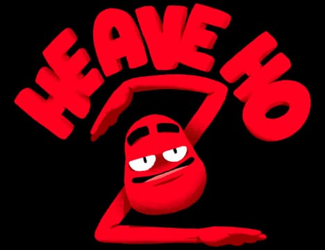 Heave Ho 2: Chunky curved red letters with a bold cartoon arm forming the 2.