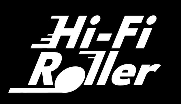Hi-Fi Roller: Bold italic sans-serif with speed streaks and marble-like O in Roller.